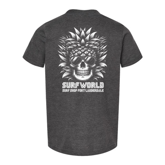 Surf World Pineapple Skull Kids Tee Shirt - Heather Charcoal Boys T Shirt