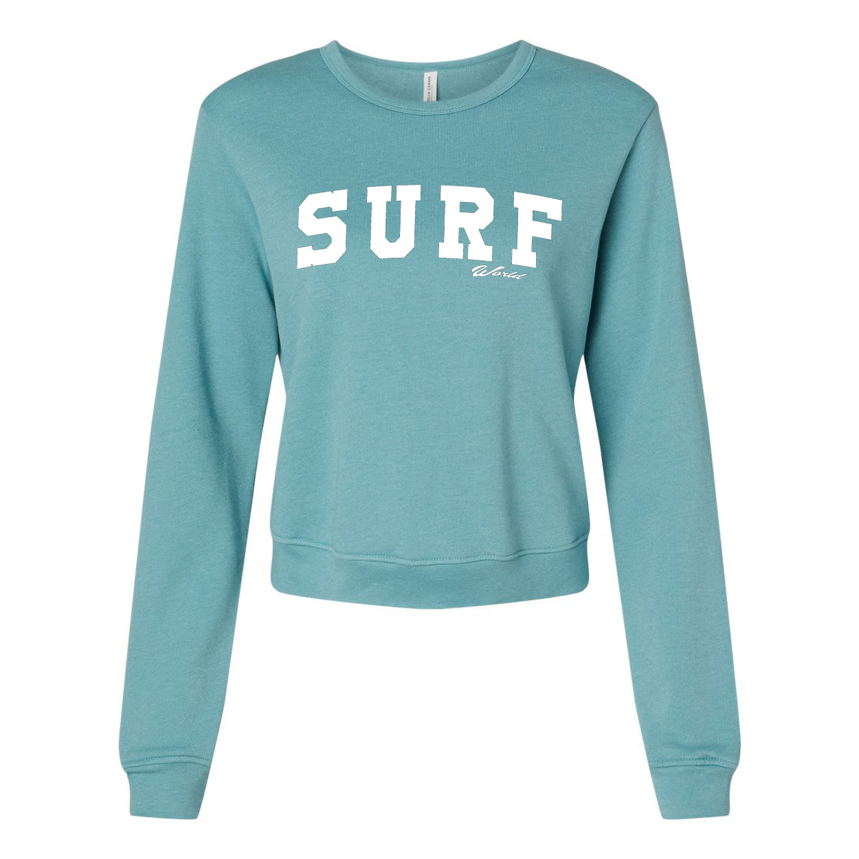 Surf World "SURF" Sponge Crew Fleece - Heather Blue Lagoon Womens T Shirt