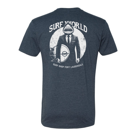 Surf World Shark Boss Back Print Tee Shirt - Navy Heather Mens T Shirt