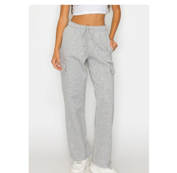 Surf World Straight Leg Soft Fleece Cargo Pants - Heather Grey womens pants
