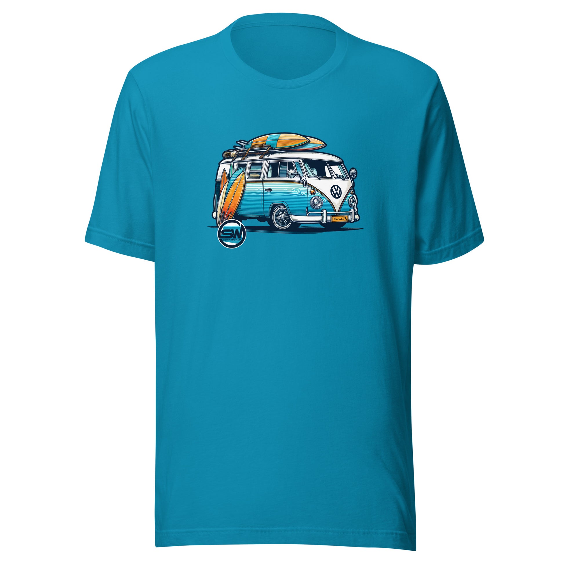 Surf World VW Stoked BUS Unisex t-shirt Mens T Shirt Aqua