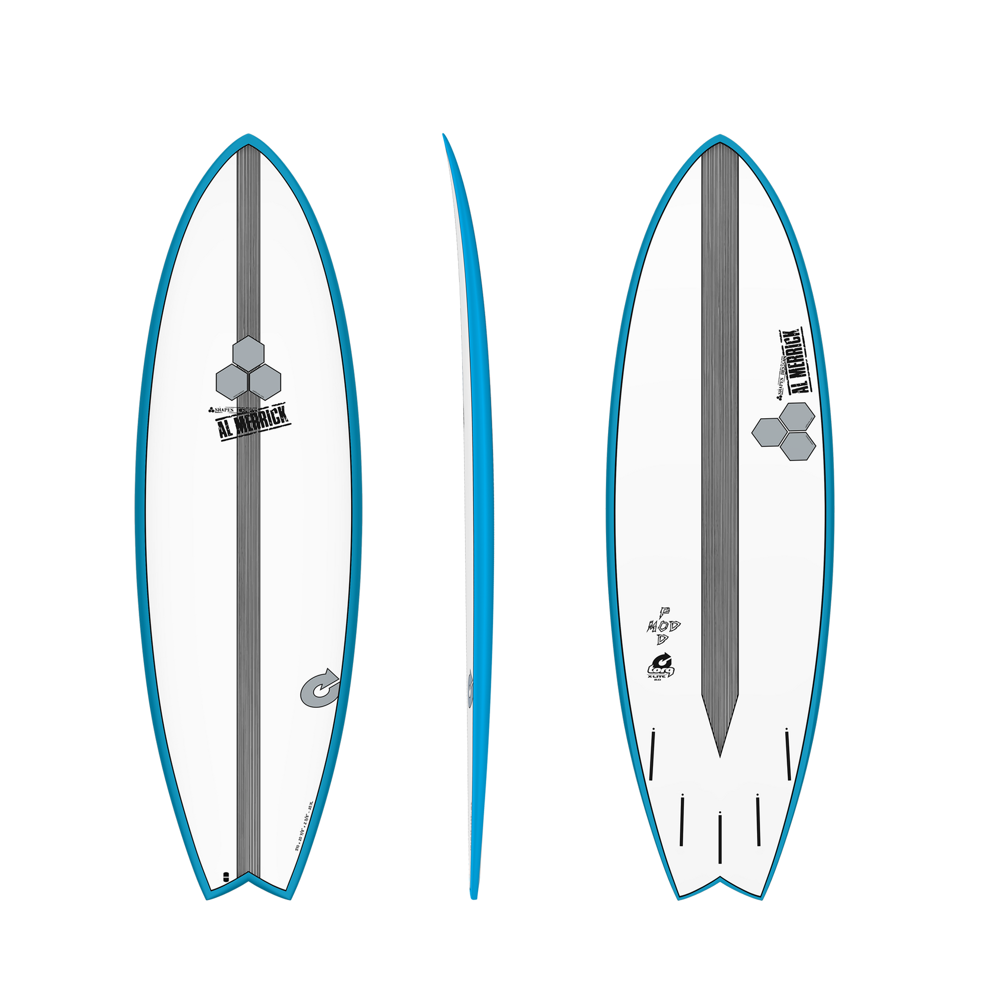 Torq Channel Islands Colab Al Merrick Pod Mod 6'2" Epoxy Surfboard - White Blue Rails Surfboard