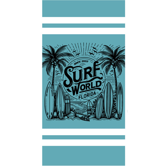 Surf World Microfiber Beach Towel Teal Comp Stripe Towel