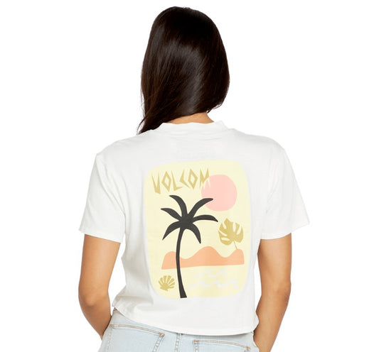 Volcom Pocket Dial Crop T Shirt Palm - White Womens T Shirt