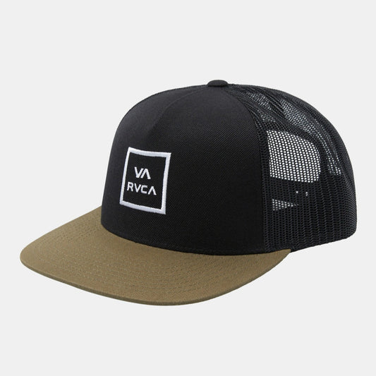 RVCA VA All The Way Curved Brim Trucker Hat- Black Olive Mens Hat