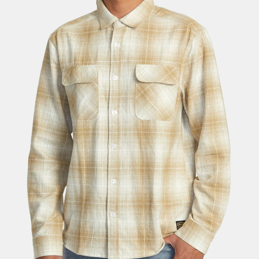 RVCA Day Shift Flannel Long Sleeve - Khaki Mens Woven Shirt
