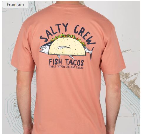 Salty Crew Baja Fresh Fish Tacos SS T Shirt - Coral Mens T Shirt