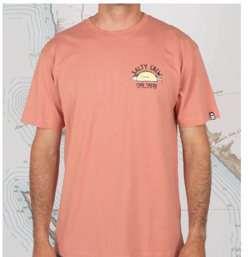 Salty Crew Baja Fresh Fish Tacos SS T Shirt - Coral Mens T Shirt