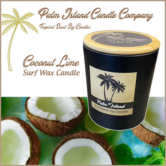 Palm Island Surf Wax Candles 10oz Matte Black Glass - Coconut Lime Candle 10oz Black Glass