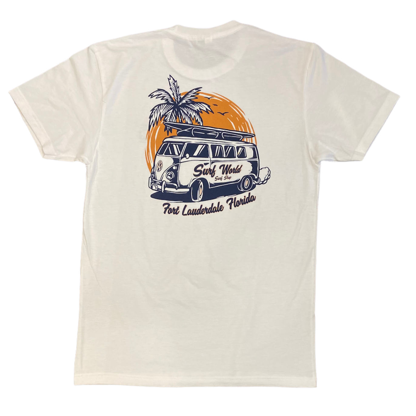 Surf World Classic VW Bus Surfing Tee - White - Light Blue Mens T Shirt White