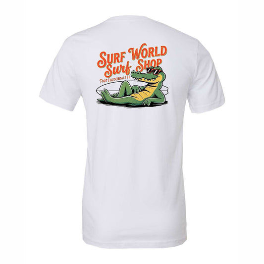 Surf World Lounging Gator Tee - White Mens T Shirt