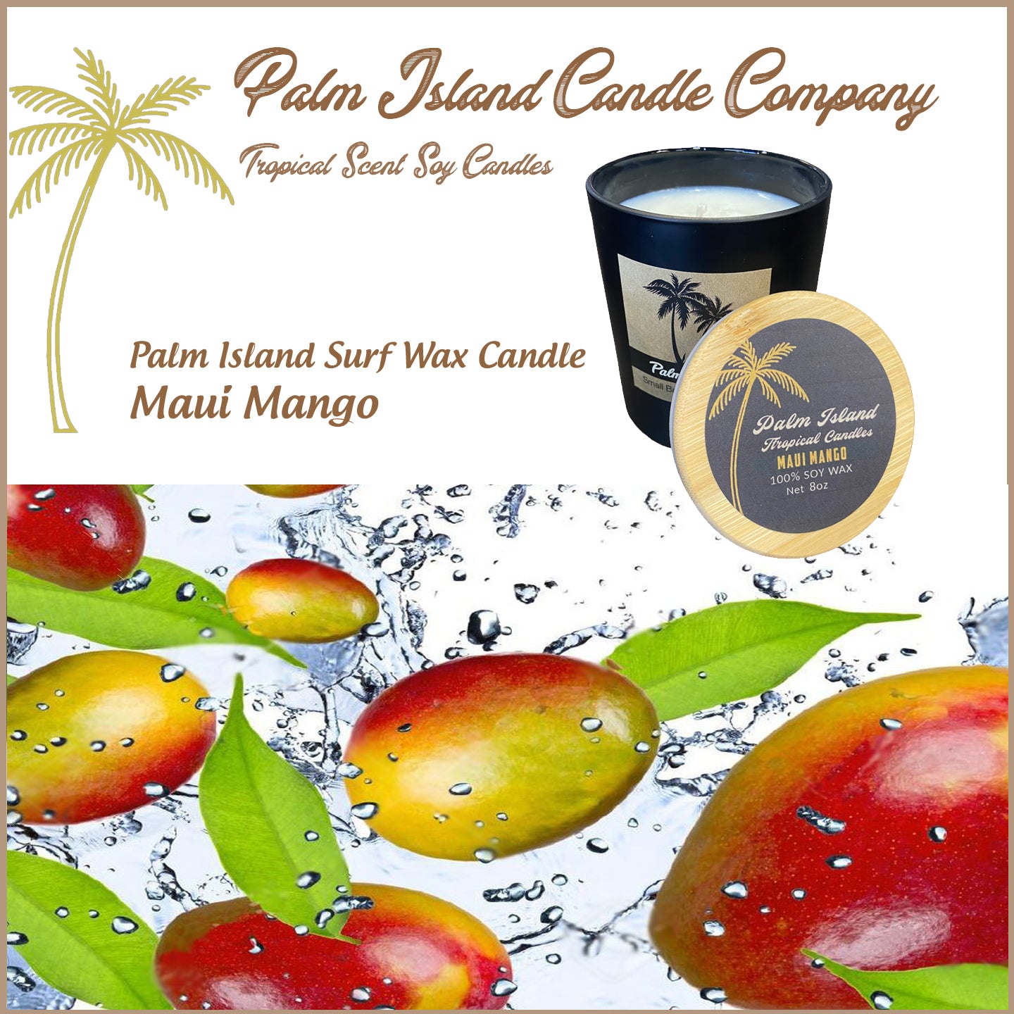 Palm Island Surf Wax Candles Matte Black Glass Jar Candle - Maui Mango Candle
