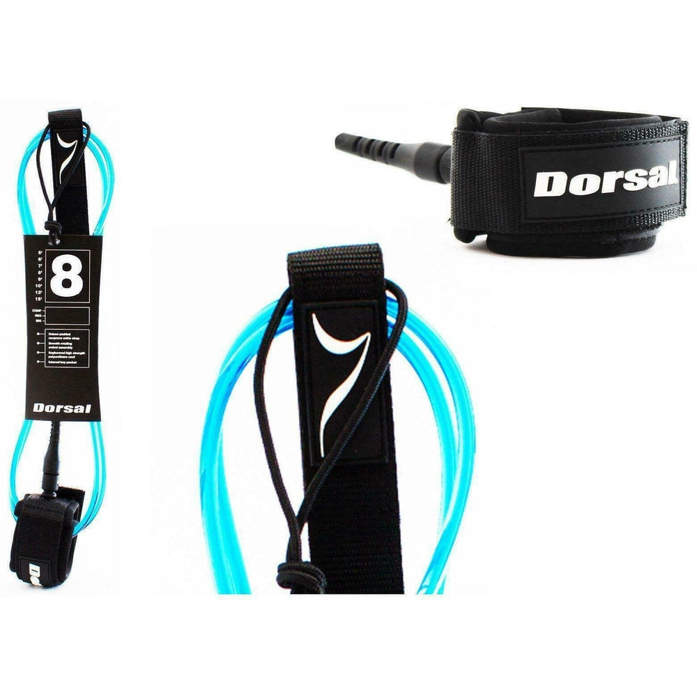 DORSAL Surf Leash for Surfboard Longboard SUP Leg Rope Surf Leashes 8' Blue Polyurethane