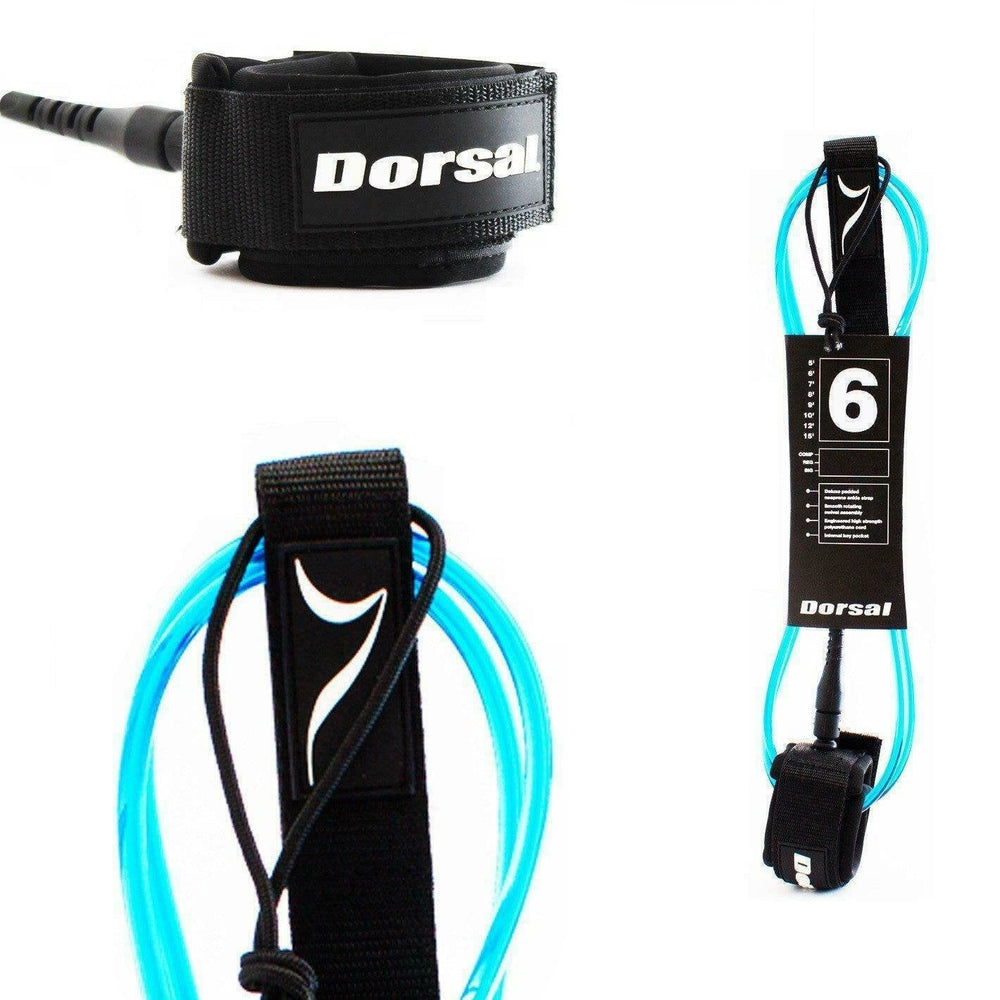 DORSAL Surf Leash for Surfboard Longboard SUP Leg Rope Surf Leashes 6' Blue Polyurethane