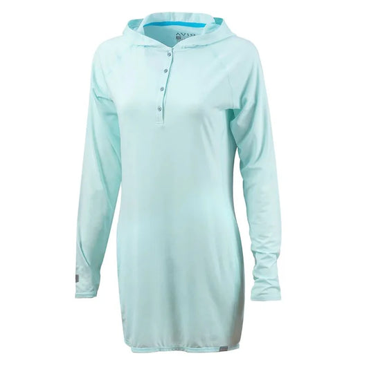 Avid Women's Pacifico AVIDry Cover Up Hooded Dress UPF 50+ UPF - Bleached Aqua Rashguard Sun Protection