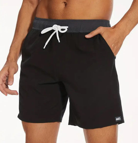 Surf World Elastic Solid Swim / Surf Shorts - Black Grey Mens Boardshorts