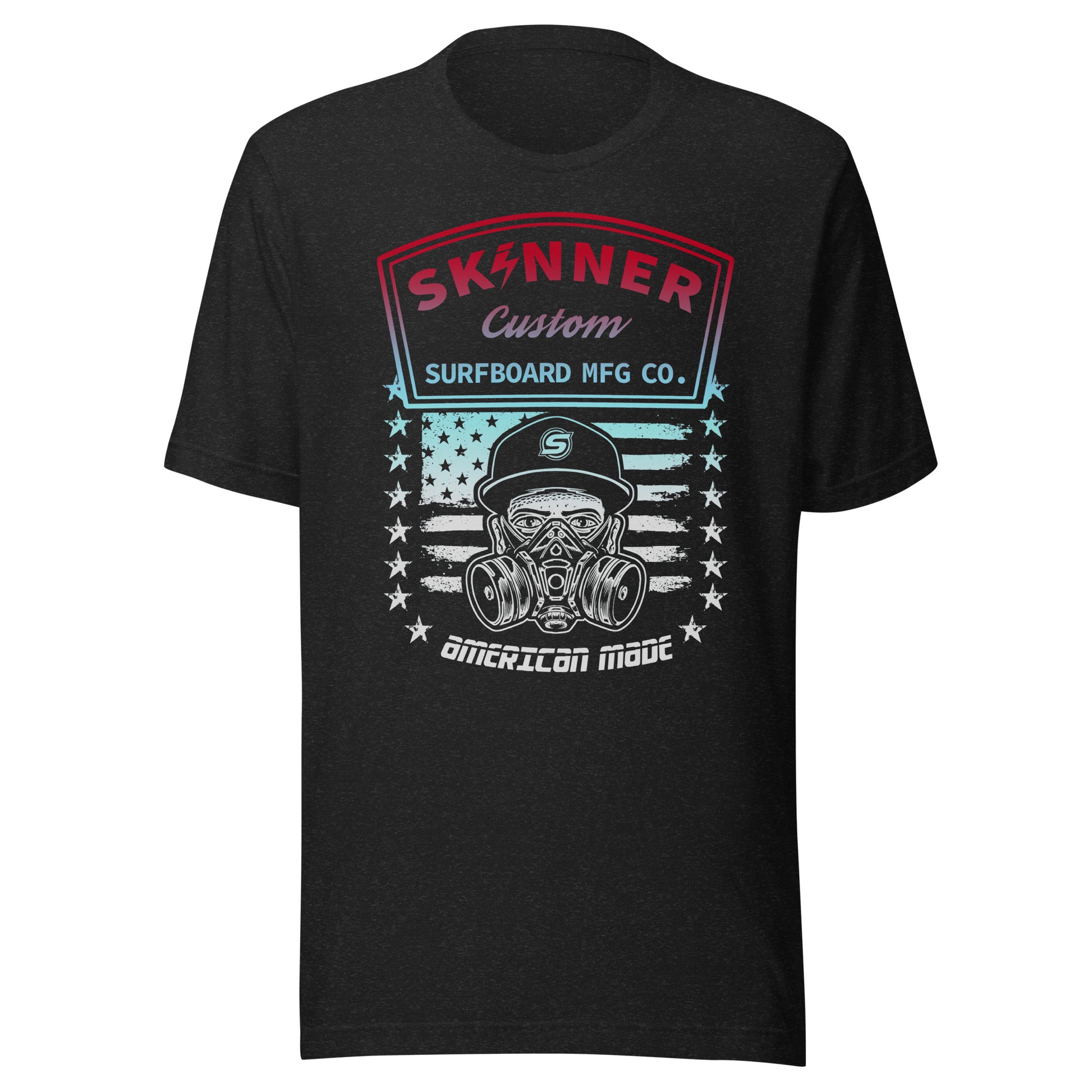 Skinner Surfboards Made in the USA Faded Mask Tee Mens T Shirt Black Heather