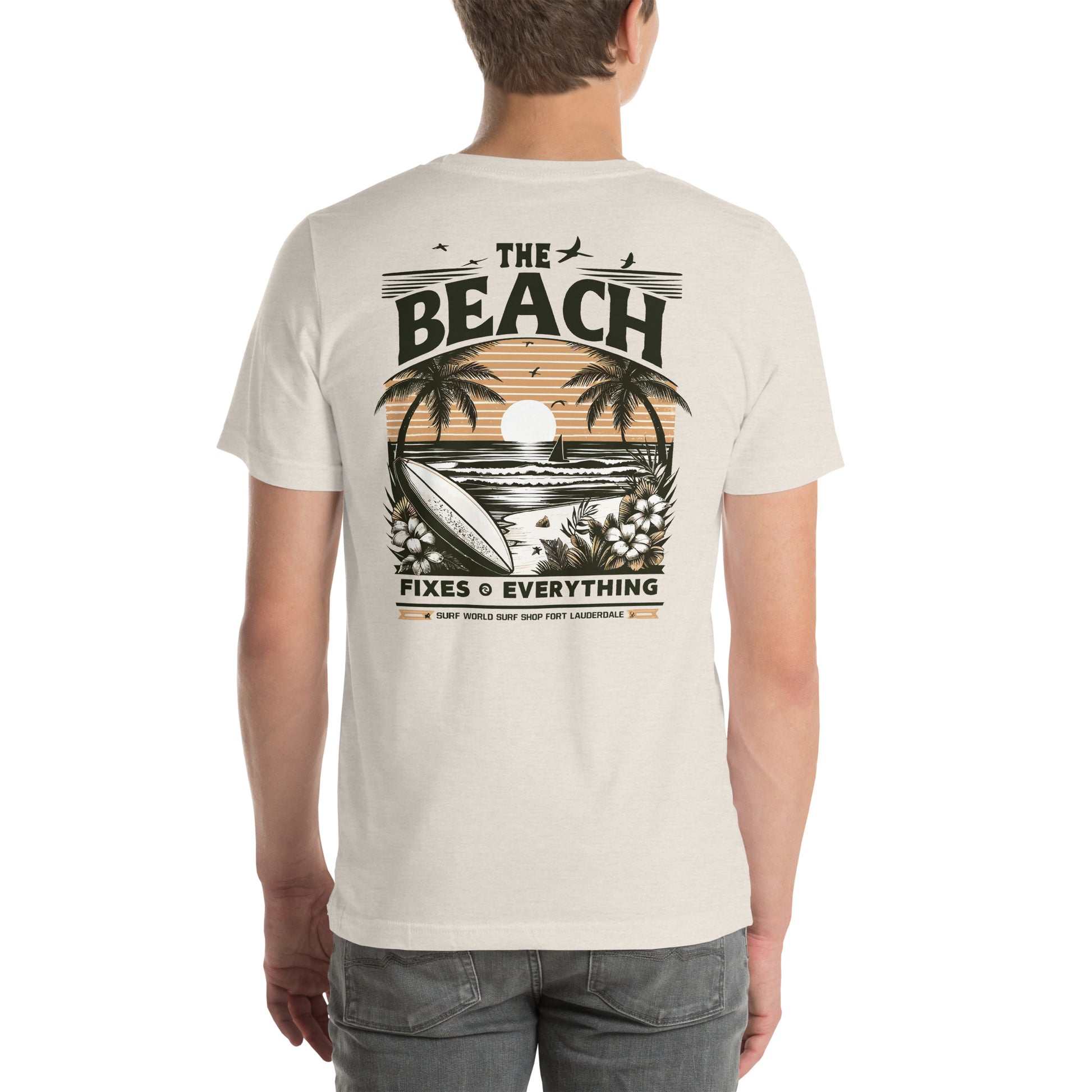 The Beach Fixes Everything Sunset Unisex t-shirt Surf World Mens T Shirt