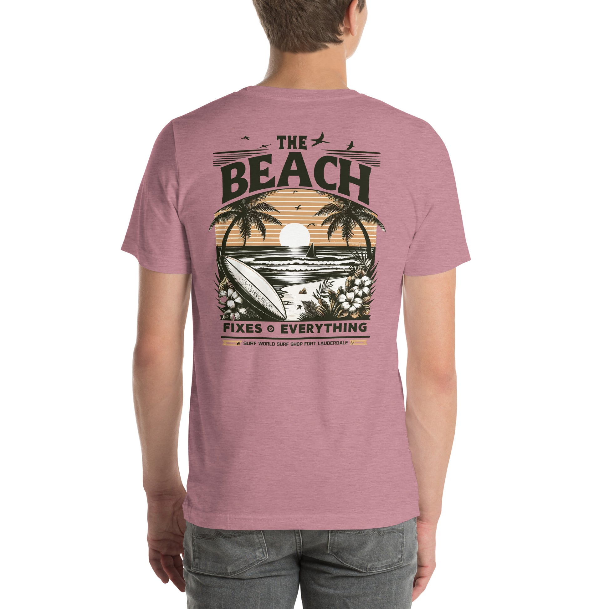 The Beach Fixes Everything Sunset Unisex t-shirt Surf World Mens T Shirt