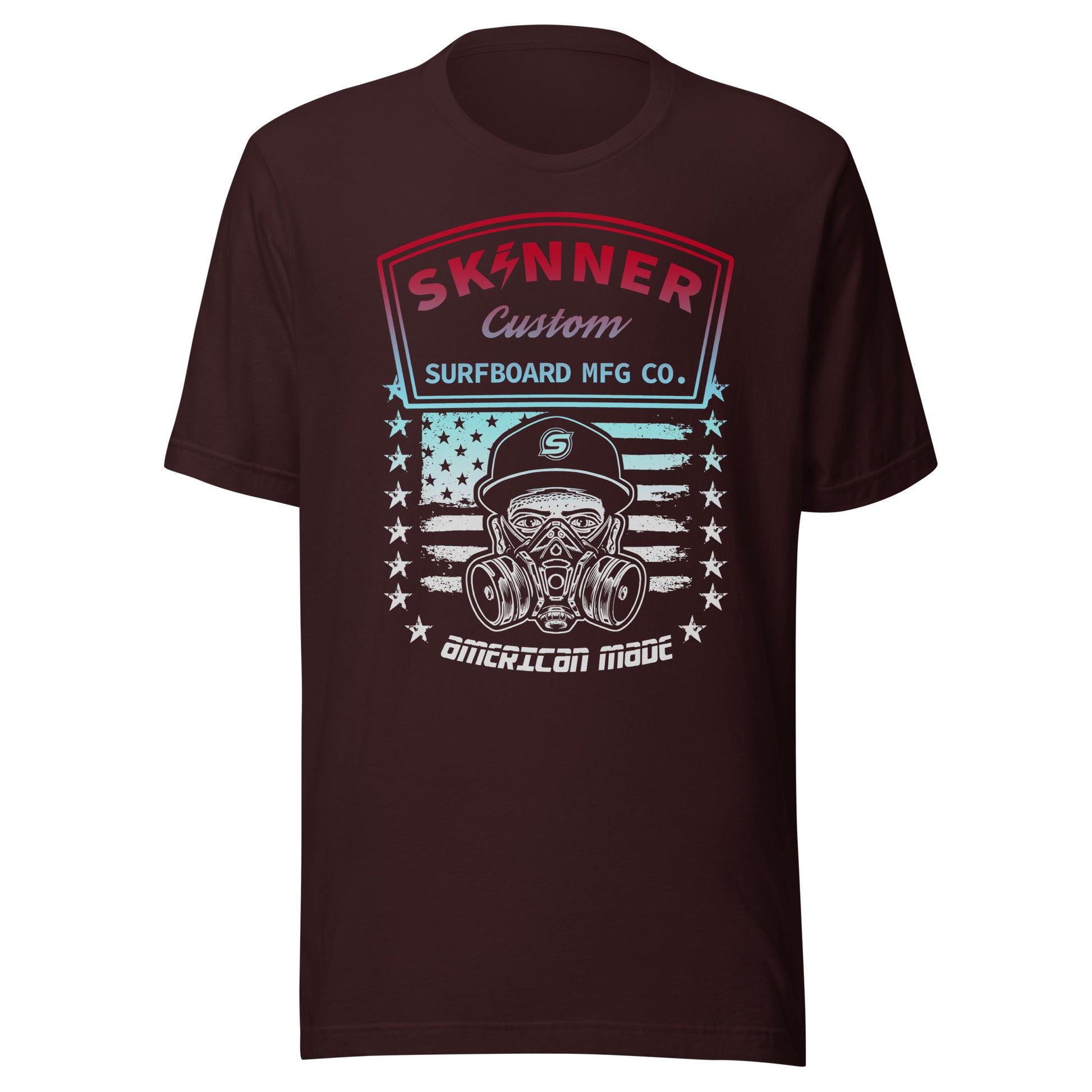 Skinner Surfboards Made in the USA Faded Mask Tee Mens T Shirt Oxblood Black