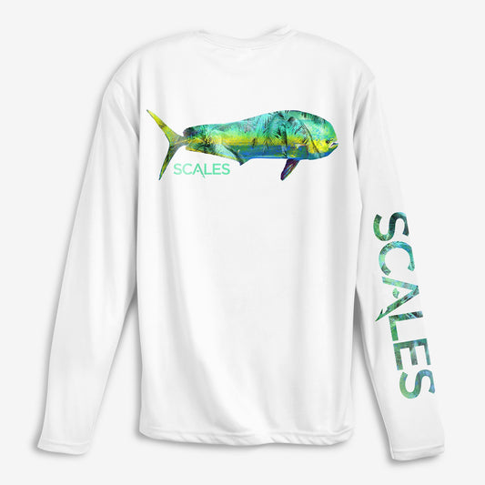 SCALES Tropical Mahi Performance Shirt - White Rashguard Sun Protection