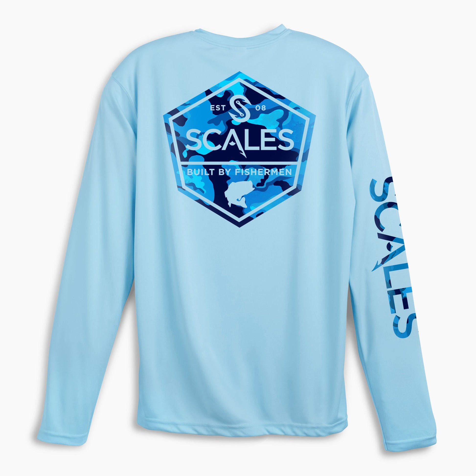 SCALES Built Scales Pro Performance Fishing Shirt Sun Protection - Light Blue Rashguard Sun Protection