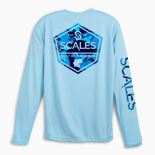 SCALES Built Scales Pro Performance Fishing Shirt Sun Protection - Light Blue Rashguard Sun Protection