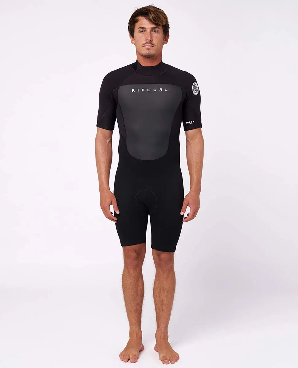Rip Curl Omega 1.5mm SS Mens Back Zip Springsuit - Black / Blue Wetsuit