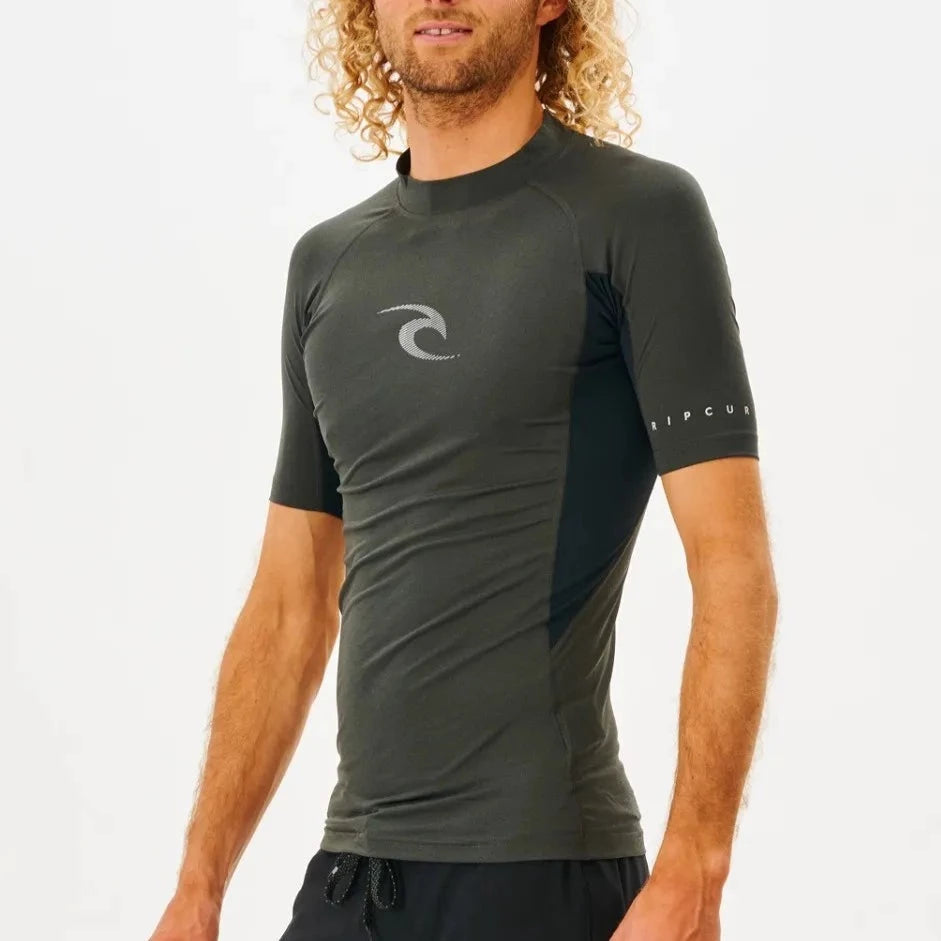 Rip Curl Waves Performance Short Sleeve UV Tee - Black Marle Rashguard Sun Protection
