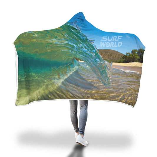Custom Hooded Surf World Blanket Sherpa Lined Hooded Blanket