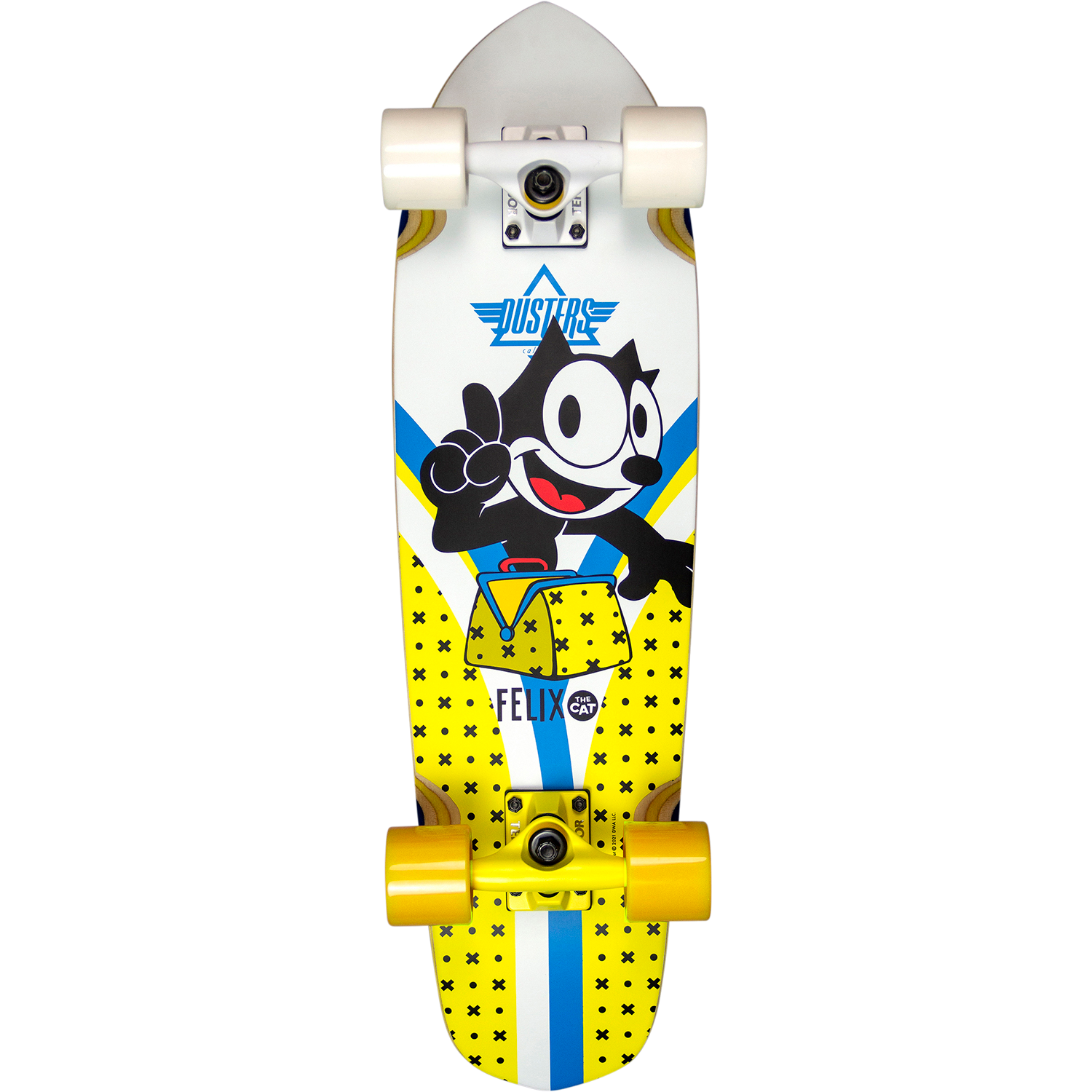 Dusters Felix Flashback 28" Crusier Skateboard Complete - Yellow White Longboard Complete
