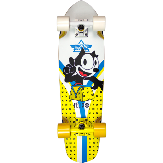 Dusters Felix Flashback 28" Crusier Skateboard Complete - Yellow White Longboard Complete