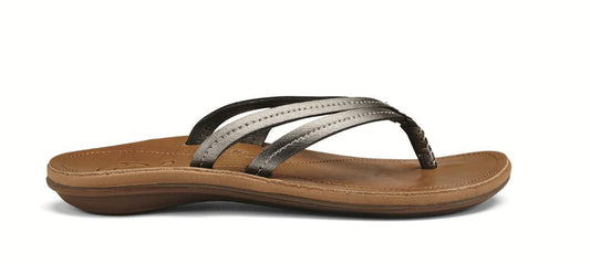 Olukai U'I Women's Leather Sandals Pewter Sahara Flip Flops Womens Footwear