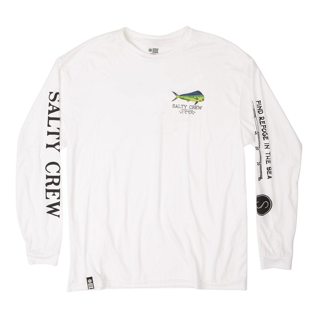 Salty Crew Angry Bull LS Mens Tech UV T Shirt - White Mens T Shirt