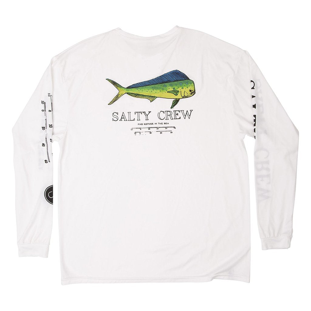 Salty Crew Angry Bull LS Mens Tech UV T Shirt - White Mens T Shirt