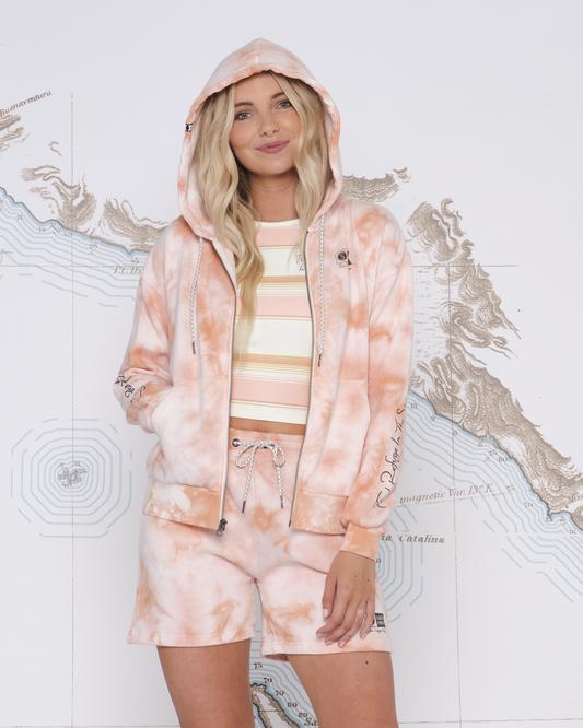 Salty Crew Alpha Tie Dye Zip Womens Hoodie - Peach womens hoodie