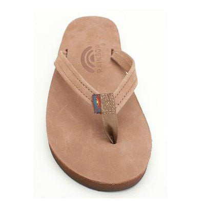 Rainbow Sandals Women's Dark Brown Leather Narrow Strap Single Layer Arch Flip Flops Womens Footwear