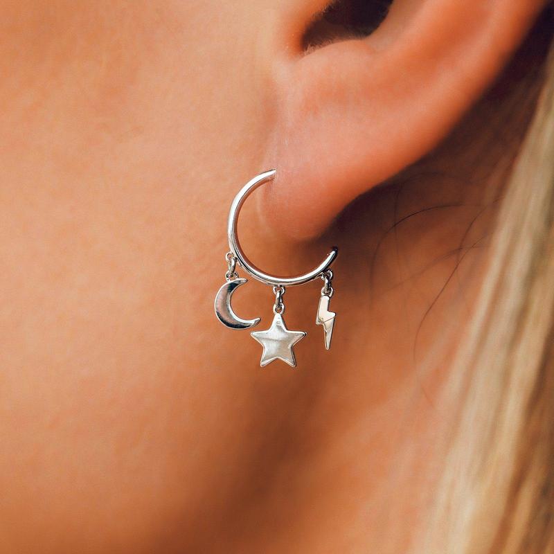 Pura Vida Celestial Charms Huggies Earings - Silver Jewelry