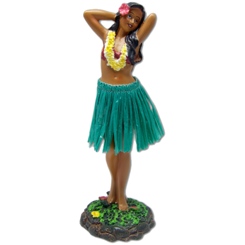 KC Hawaii Dashboard Dolls Leilani Hula Posing Girl Green Skirt - Tan Ornament Green Skirt