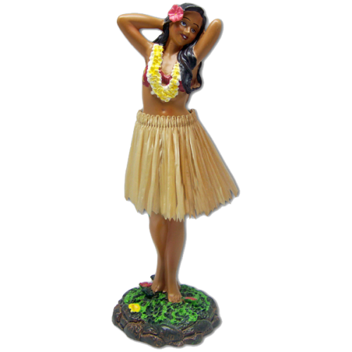 Dashboard Hula Girl Posing with Tan skirt Ornament