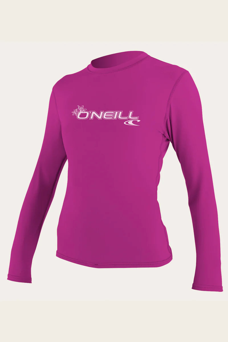 Oneill Womens Basic Skins L/S Rash UV 50+ Tee Fox Pink 4340 Womens Rashguard