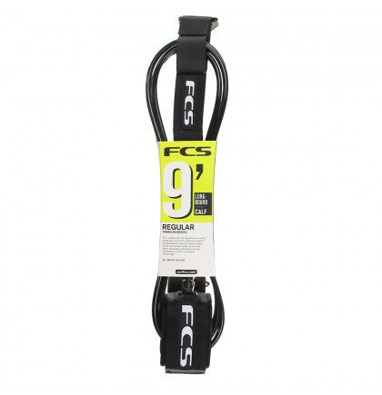 FCS 9' Regular Calf Leash Black Coaxial surf leash