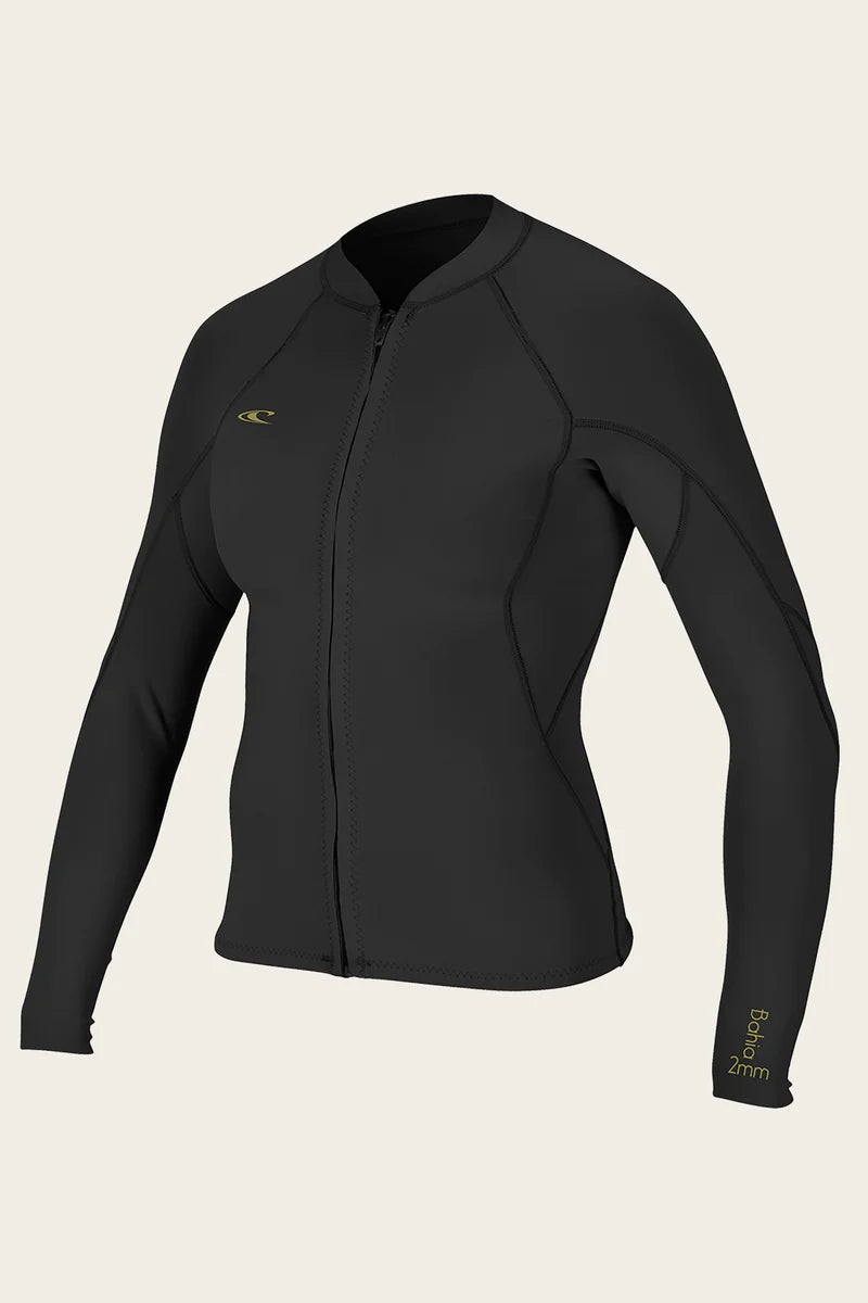 Oneill Womens Bahia Full Front Zip Wetsuit Slick Jacket 1.5mm Wetsuit Top