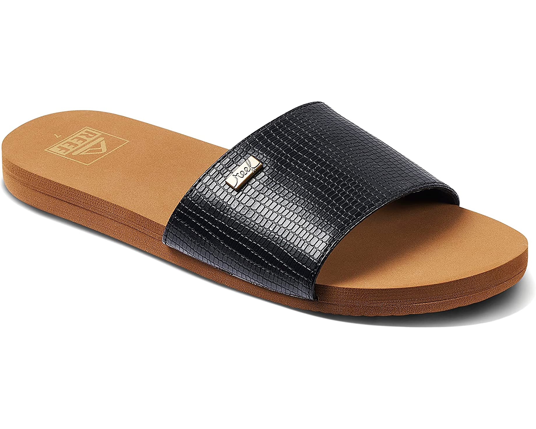 Reef Bliss Nights Slide Womens Sandal - Black / Tan Womens Footwear