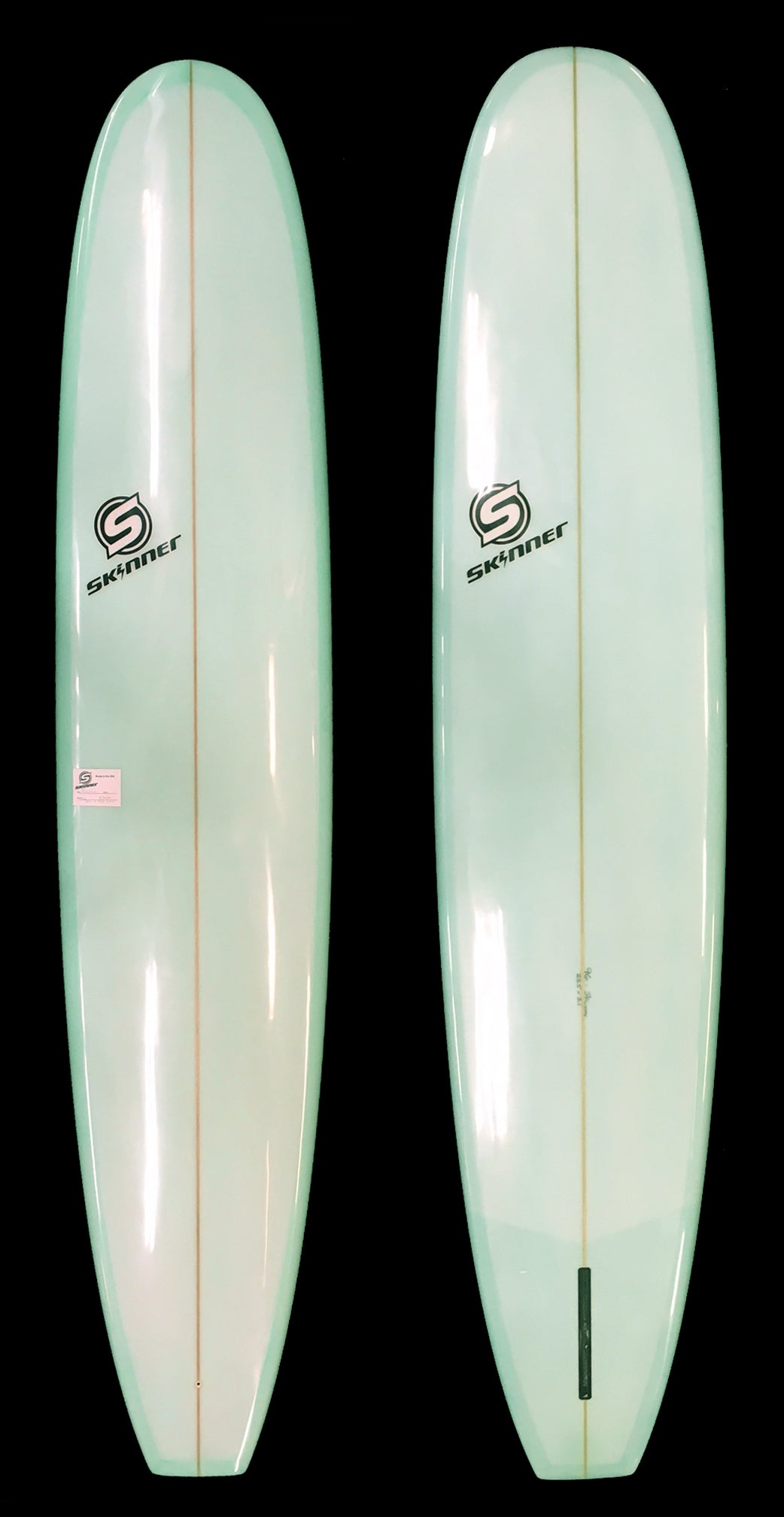 SOLD Skinner 9'6 Noserider Log - Coke Bottle Green Resin Tint Gloss and Polish Poly Surfboard