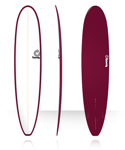 Torq 9'0" Longboard Surfboard - Pinline Burgundy Whtie Deck Surfboard