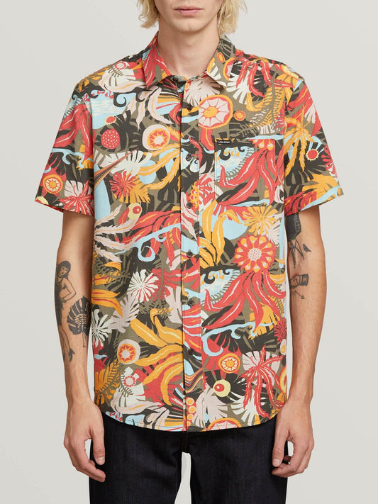 Volcom Psych Floral Short Sleeve Shirt Army Mens Shirt