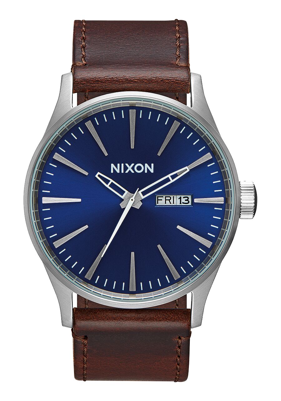 Nixon Sentry Leather - Blue Brown Watches