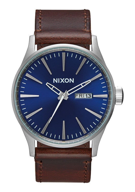 Nixon Sentry Leather - Blue Brown Watches