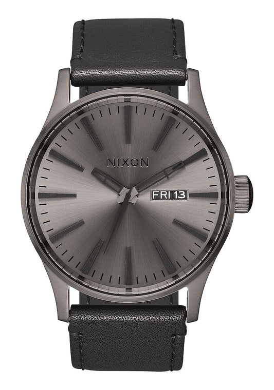 Nixon Sentry Leather Watch - Gunmetal Black Watch